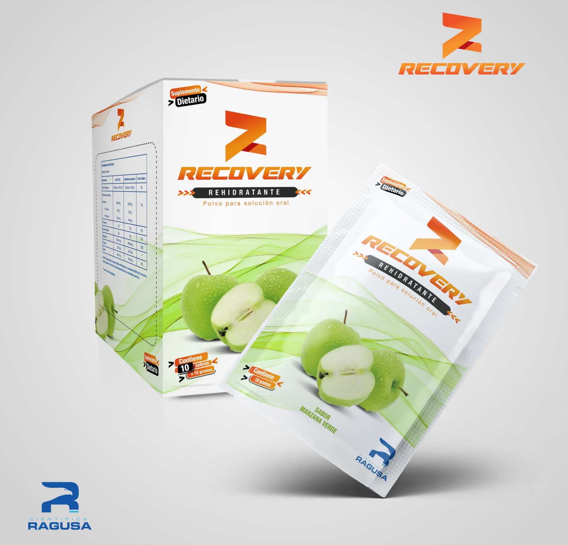 Recovery Sabor Manzana - Exhibidor x 10 Sobres Sachets x 10 gr.